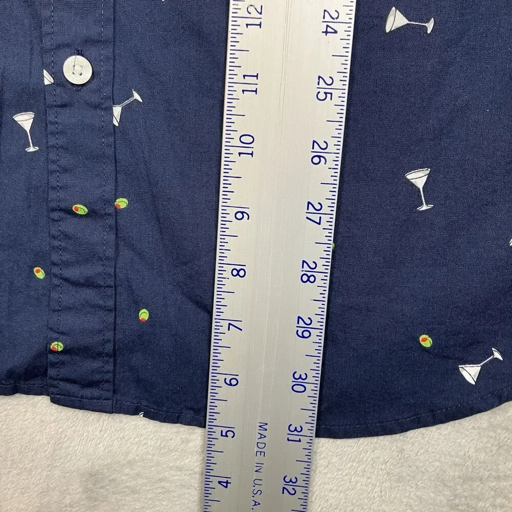 J.Crew Shirt Mens XL Navy Flex Washed Martini Olive Print Button Down Novelty